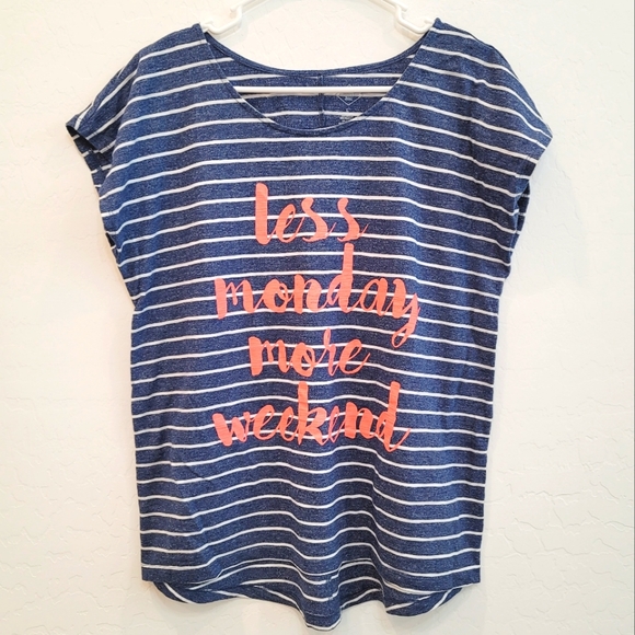 St. John's Bay Tops - St John's Bay Stripe "Less Monday More Weekend" Graphic Print T-shirt Size Large